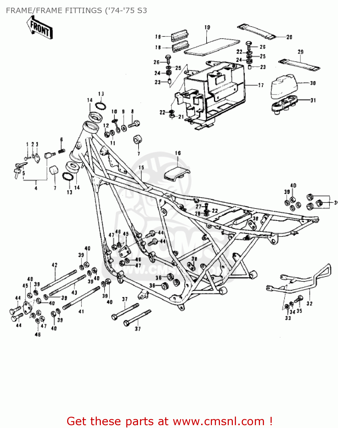 FRAME/FRAME FITTINGS ('74-'75 S3 KH400A3 1976 USA CALIFORNIA