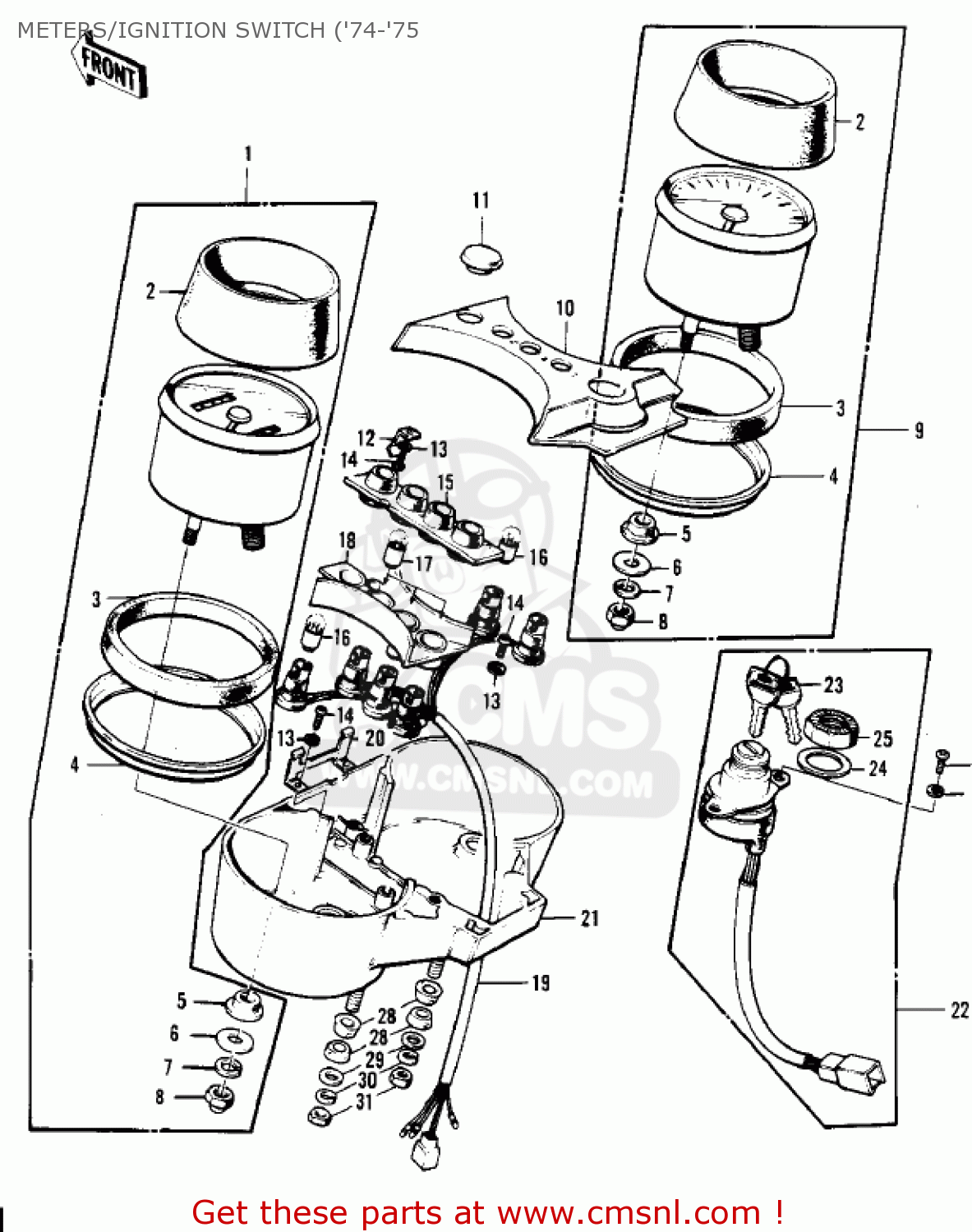 METERS/IGNITION SWITCH ('74-'75 KH400A3 1976 USA CALIFORNIA
