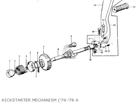 KICKSTARTER MECHANISM ('76-'78 A - KH400A3 1976 USA CALIFORNIA