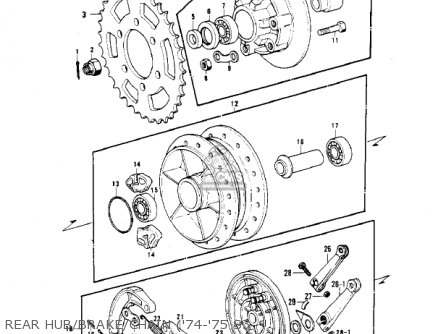 REAR HUB/BRAKE/CHAIN ('74-'75 S3 - KH400A3 1976 USA CALIFORNIA