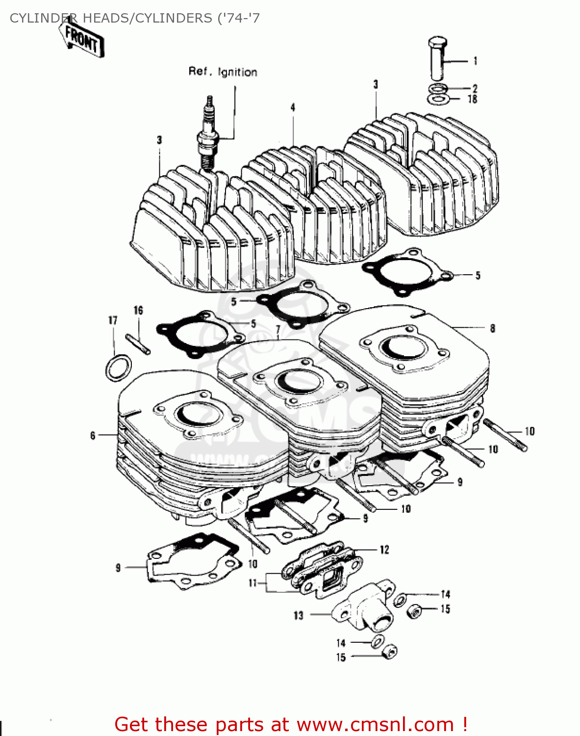 CYLINDER HEADS/CYLINDERS ('74-'7 KH400A4 1977 USA CALIFORNIA