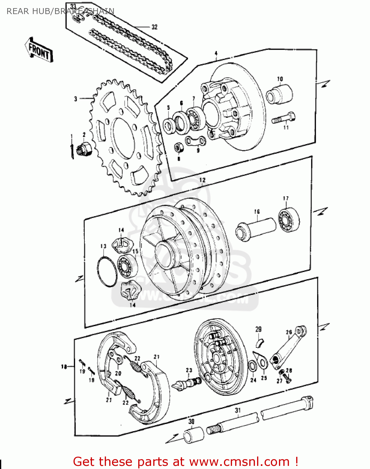 REAR HUB/BRAKE/CHAIN KH400A4 1977 USA CALIFORNIA