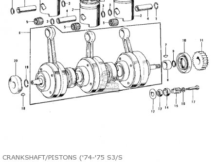CRANKSHAFT/PISTONS ('74-'75 S3/S - KH400A4 1977 USA CALIFORNIA