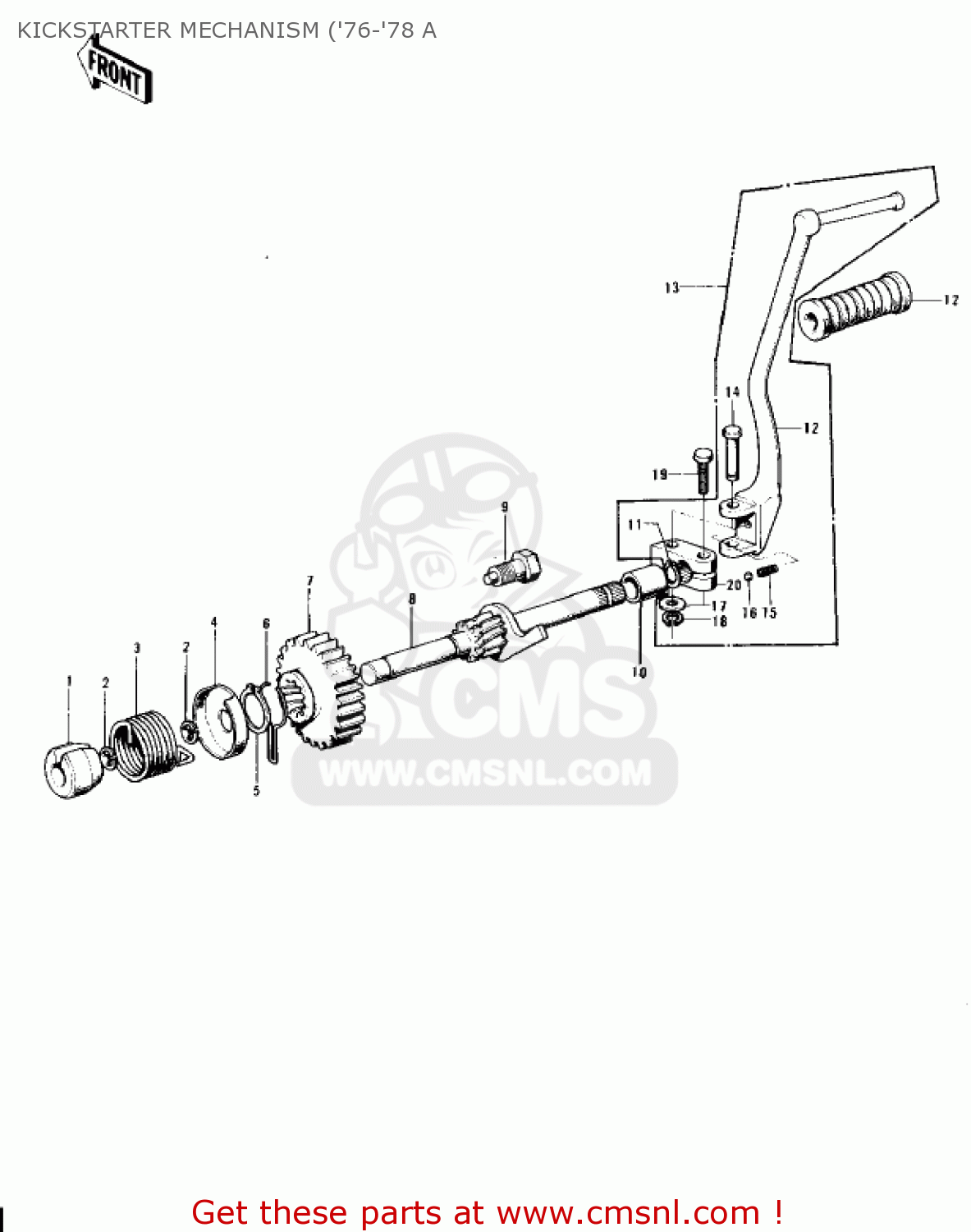 KICKSTARTER MECHANISM ('76-'78 A KH400A5 1978 USA CANADA