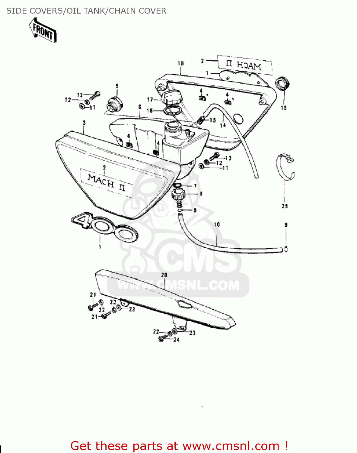 SIDE COVERS/OIL TANK/CHAIN COVER KH400A5 1978 USA CANADA