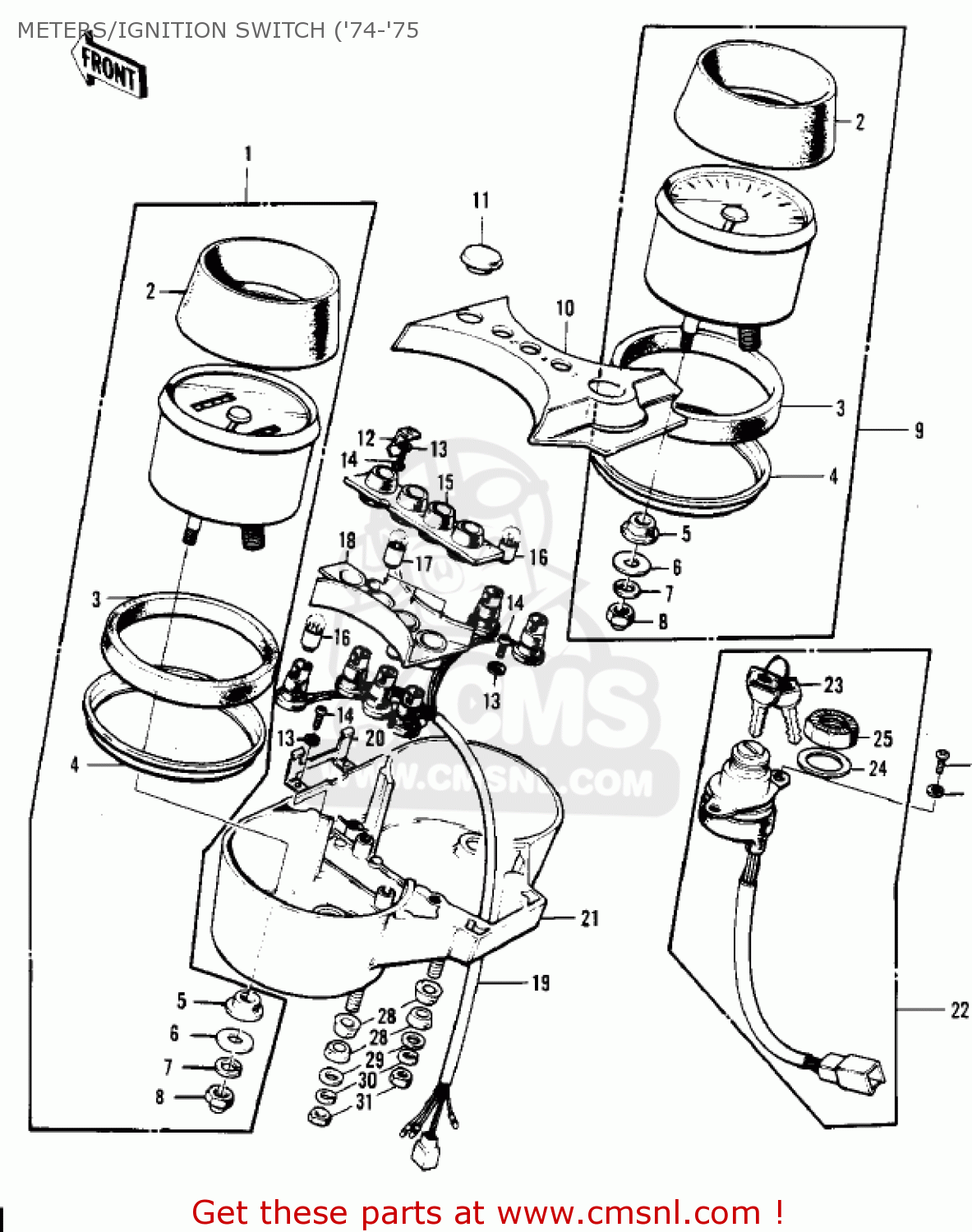 METERS/IGNITION SWITCH ('74-'75 KH400A5 1978 USA CANADA