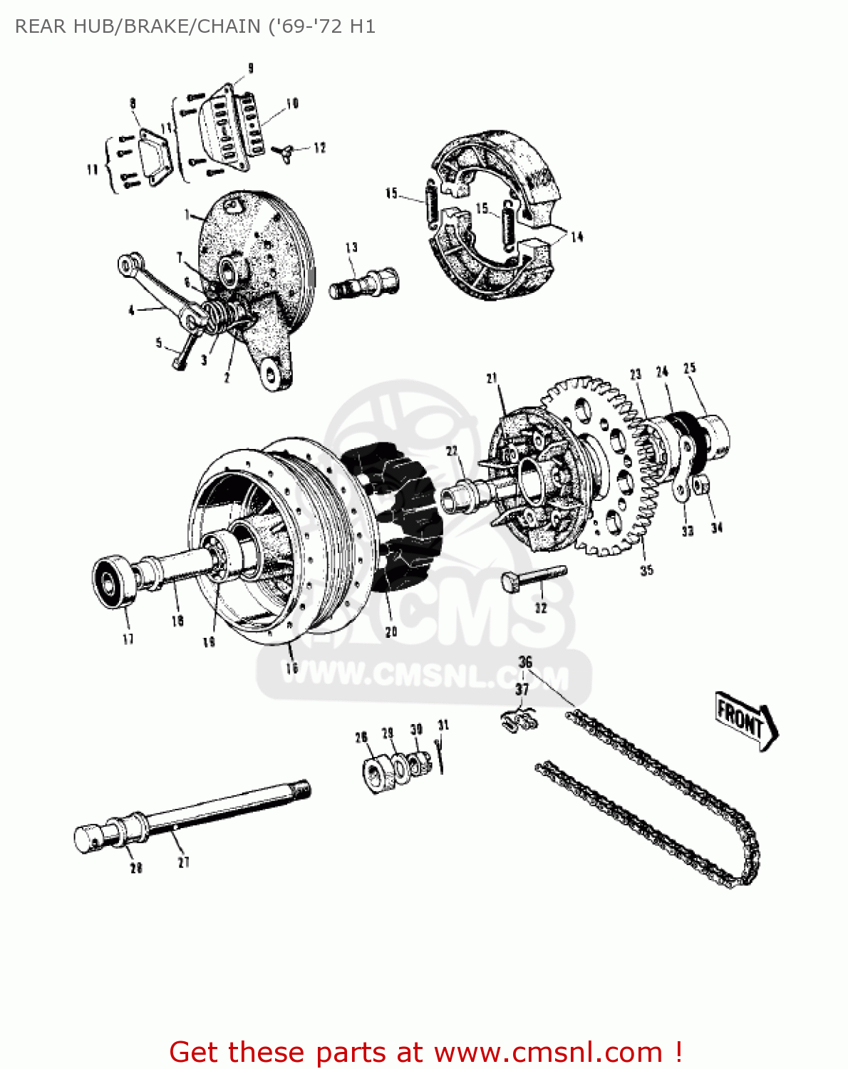 REAR HUB/BRAKE/CHAIN ('69-'72 H1 KH500A8 1976 CANADA