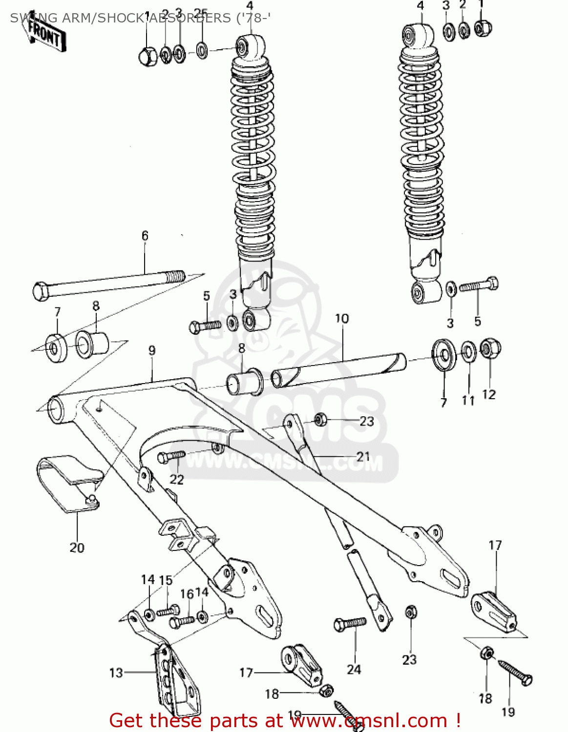 SWING ARM/SHOCK ABSORBERS ('78-' KL250A1 KLR250 1978 CANADA