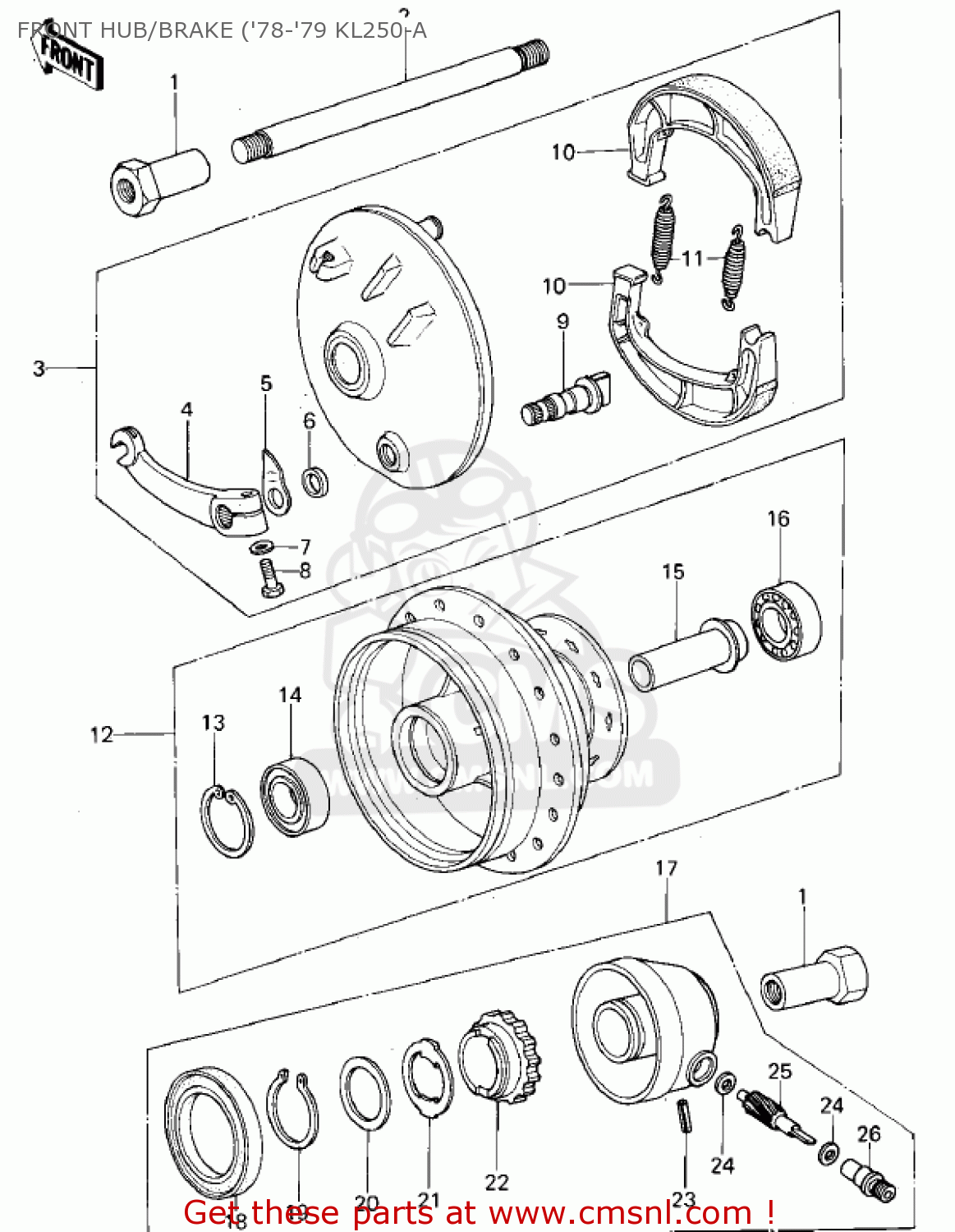 FRONT HUB/BRAKE ('78-'79 KL250-A KL250A1 KLR250 1978 CANADA