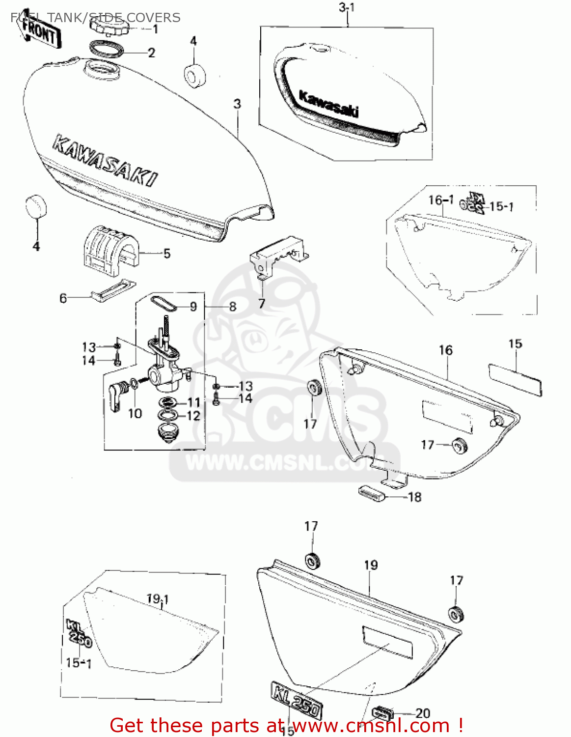 FUEL TANK/SIDE COVERS KL250A2 KLR250 1979 CANADA