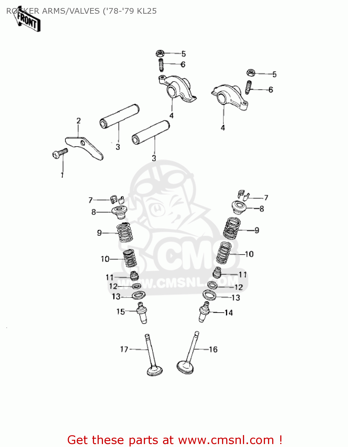 ROCKER ARMS/VALVES ('78-'79 KL25 KL250A2 KLR250 1979 CANADA