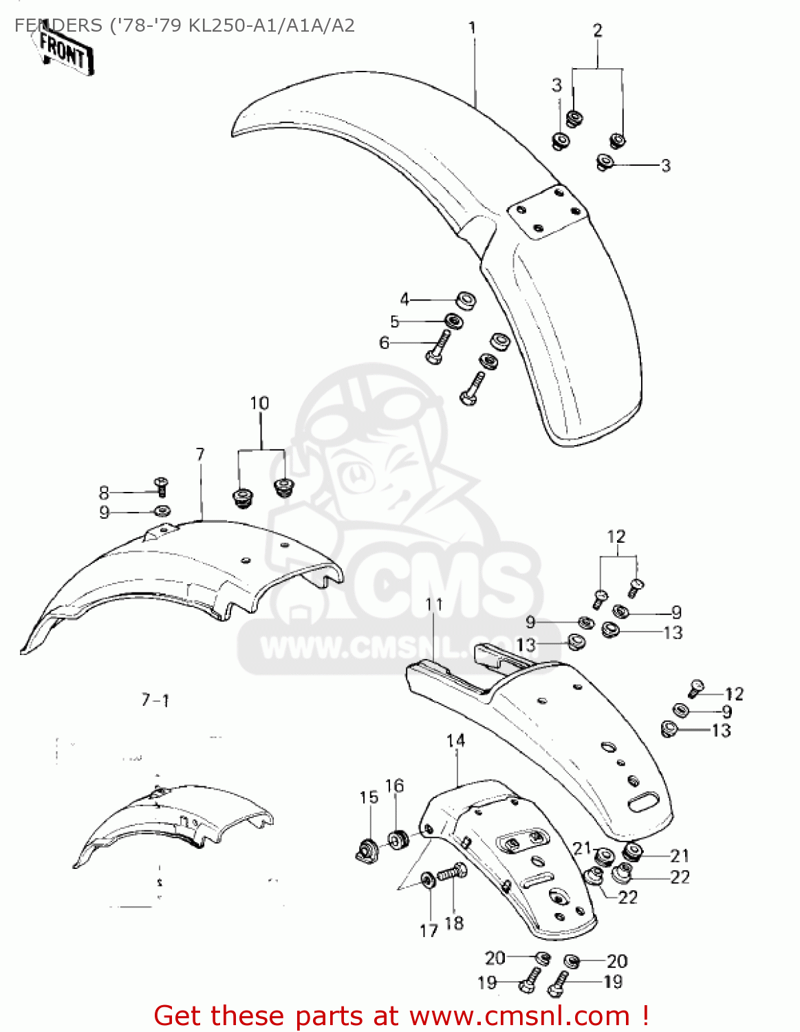 Kawasaki KL250A3 KLR250 1980 CANADA FENDERS ('78-'79 KL250-A1/A1A/A2 ...