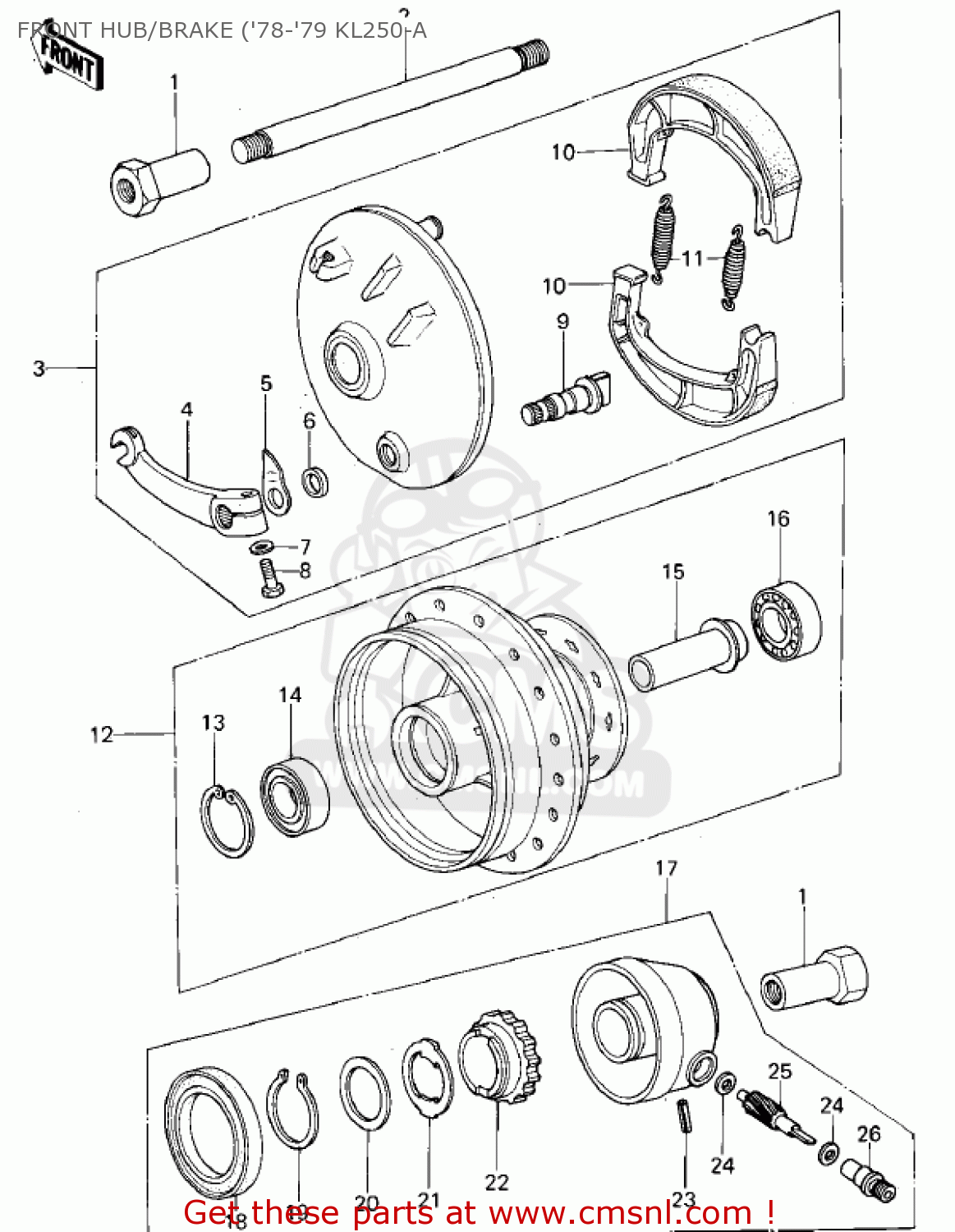 FRONT HUB/BRAKE ('78-'79 KL250-A KL250A3 KLR250 1980 CANADA
