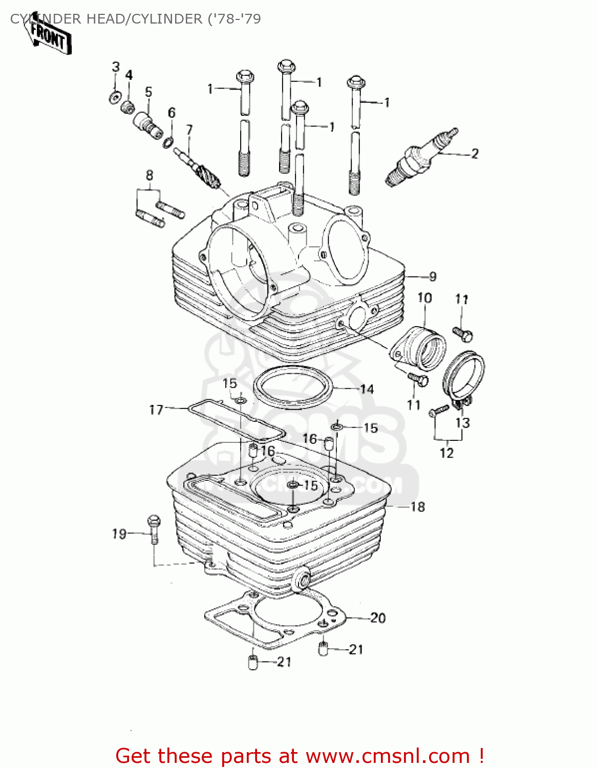 CYLINDER HEAD/CYLINDER ('78-'79 KL250A3 KLR250 1980 CANADA