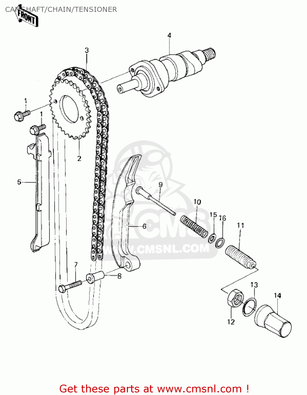 CAMSHAFT/CHAIN/TENSIONER KL250A3 KLR250 1980 CANADA