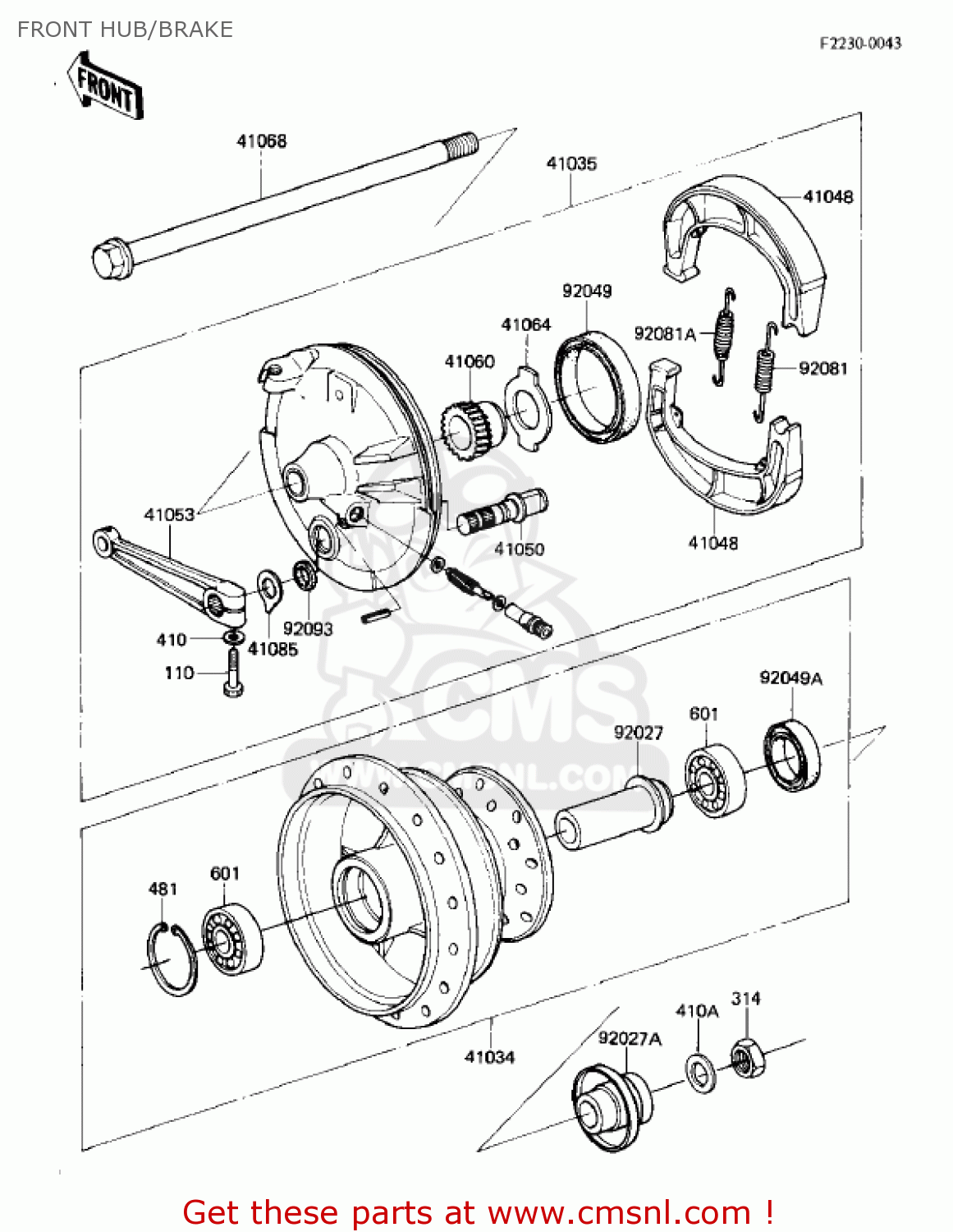 FRONT HUB/BRAKE KL250A5 KLR250 1982 USA CANADA