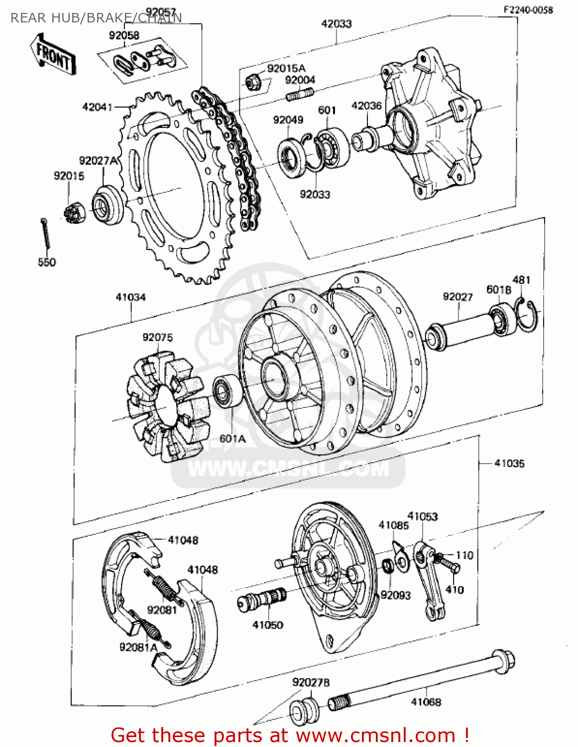 REAR HUB/BRAKE/CHAIN KL250A5 KLR250 1982 USA CANADA