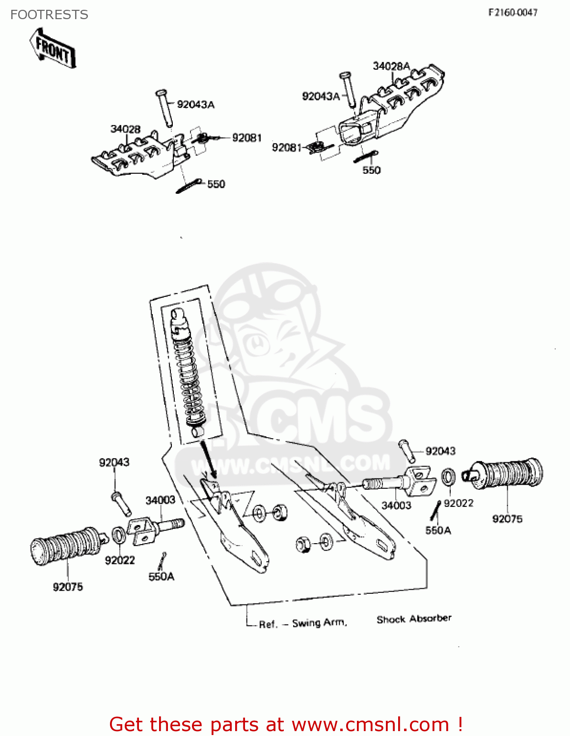 FOOTRESTS KL250A5 KLR250 1982 USA CANADA