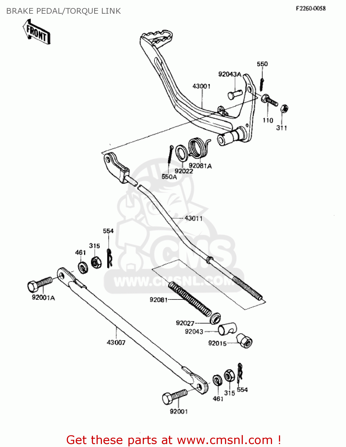 BRAKE PEDAL/TORQUE LINK KL250A5 KLR250 1982 USA CANADA