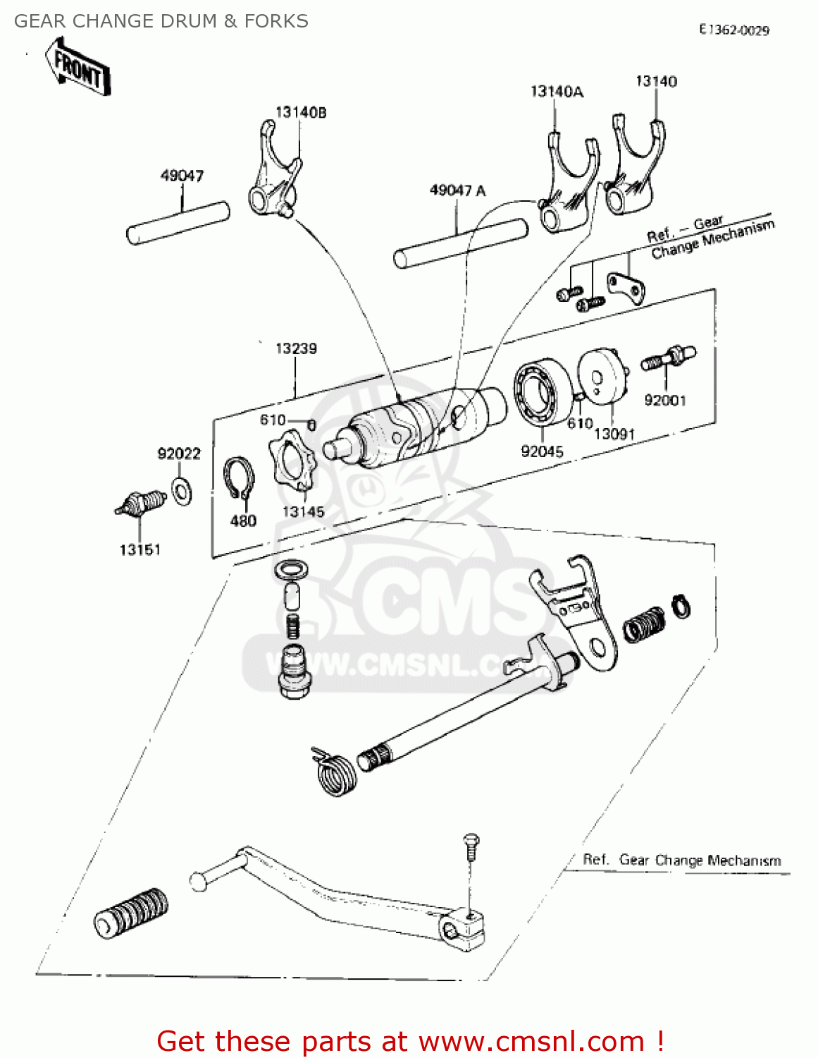 GEAR CHANGE DRUM & FORKS KL250A5 KLR250 1982 USA CANADA