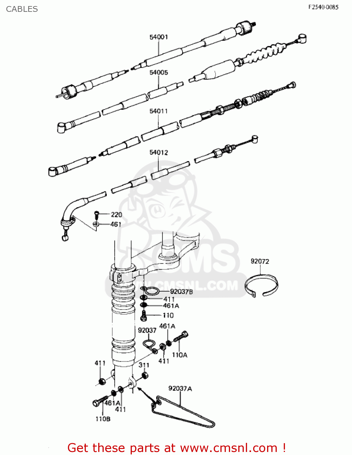 CABLES KL250A5 KLR250 1982 USA CANADA