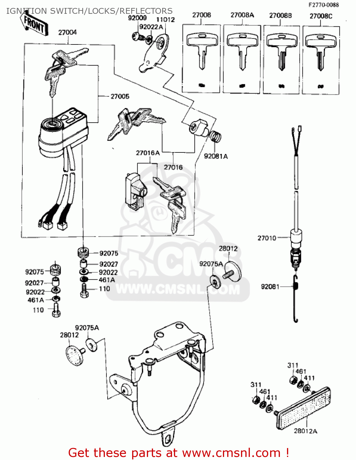 IGNITION SWITCH/LOCKS/REFLECTORS KL250A5 KLR250 1982 USA CANADA