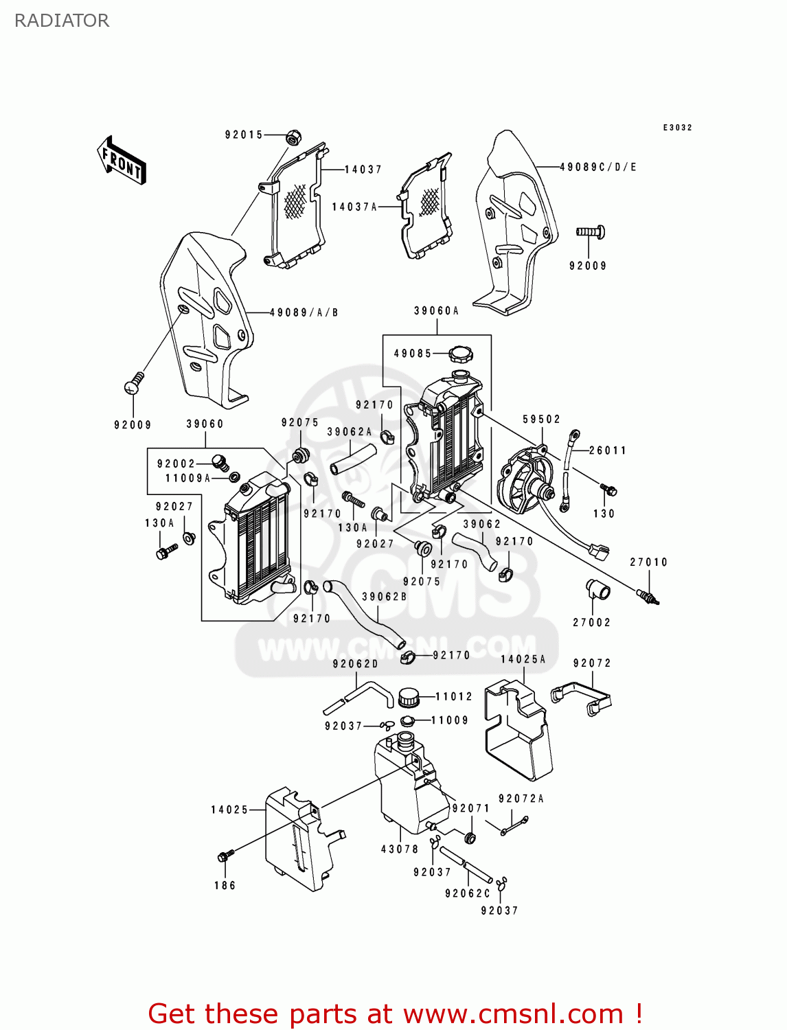 RADIATOR KL250D10 KLR250 1993 USA CALIFORNIA CANADA