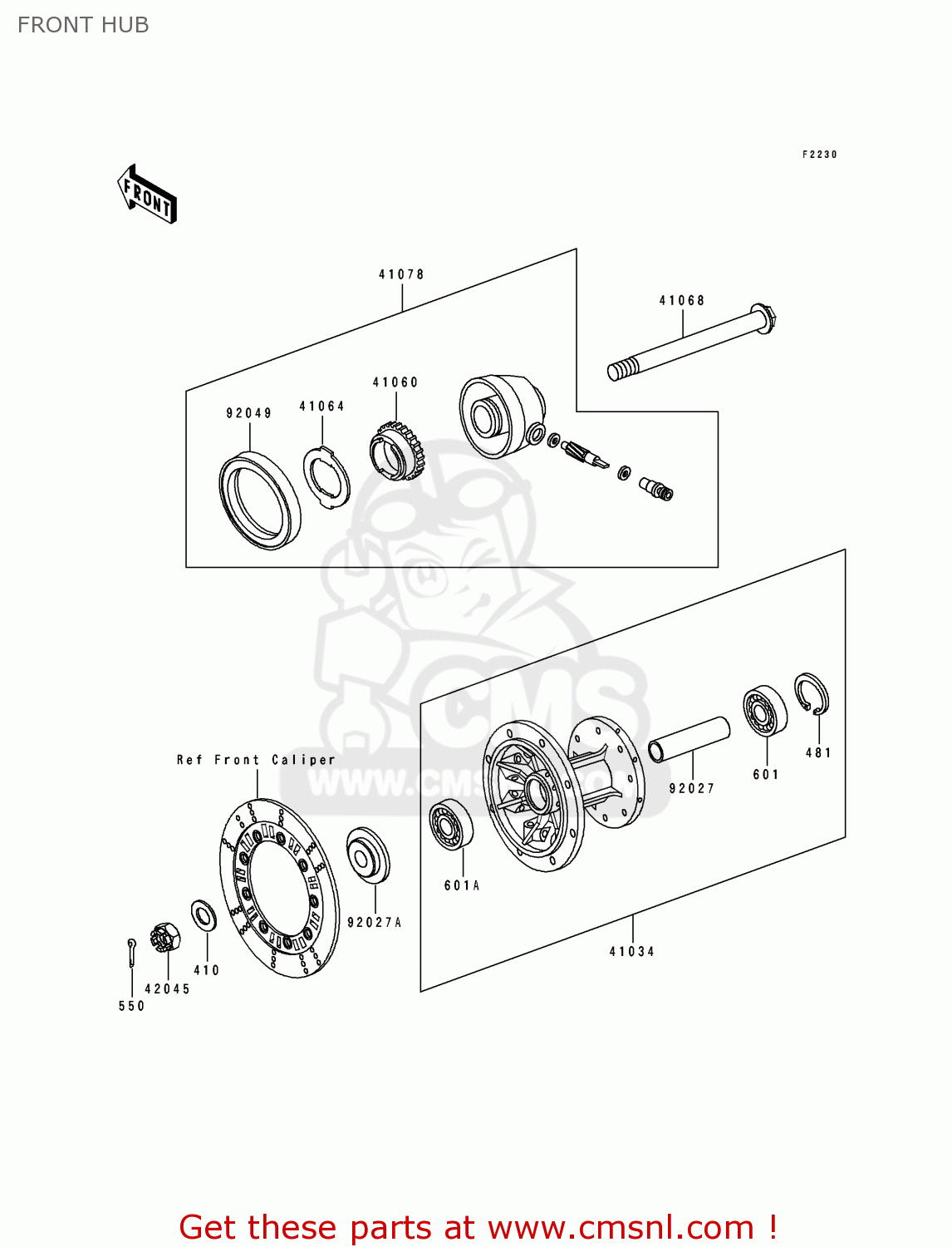 FRONT HUB KL250D10 KLR250 1993 USA CALIFORNIA CANADA