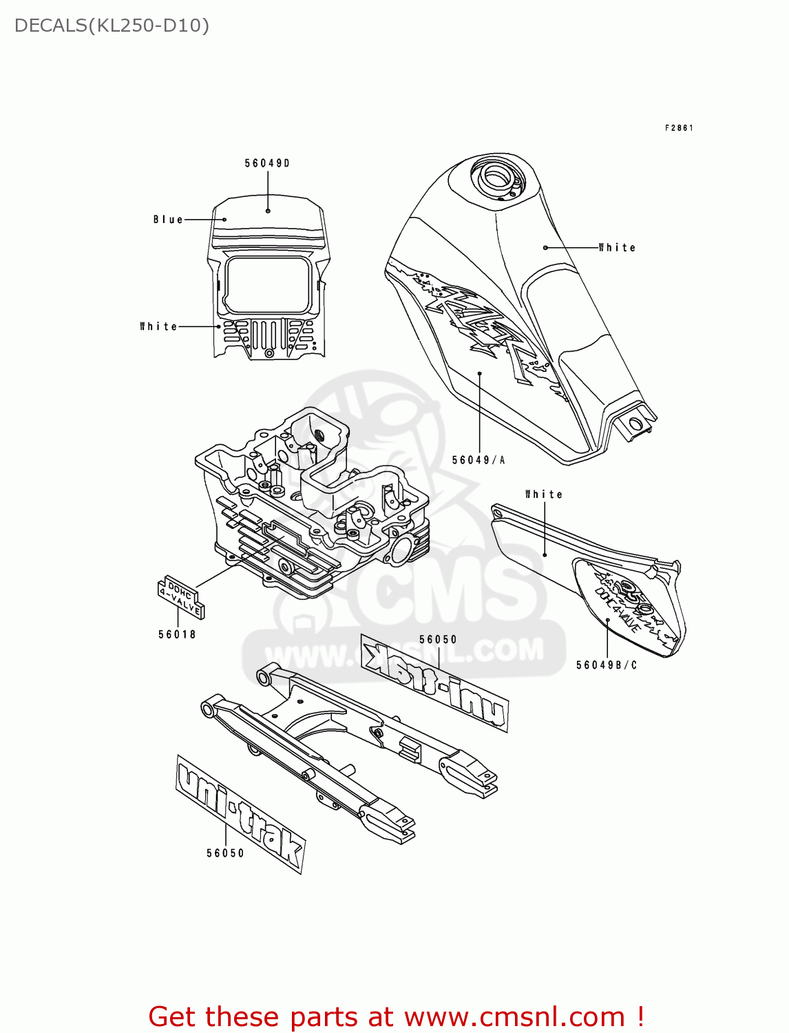 DECALS(KL250-D10) KL250D10 KLR250 1993 USA CALIFORNIA CANADA