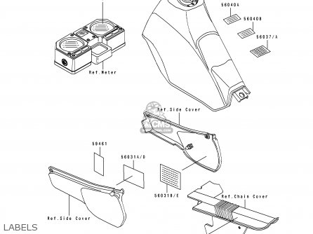 LABELS - KL250D10 KLR250 1993 USA CALIFORNIA CANADA
