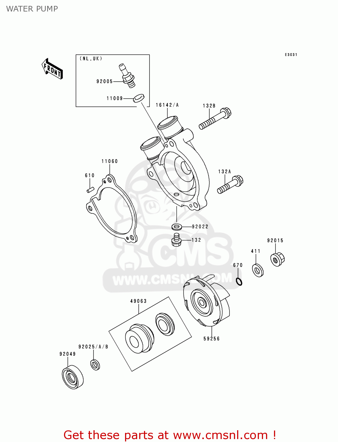 WATER PUMP KL250D11 KLR250 1994 UNITED KINGDOM EU NL GR