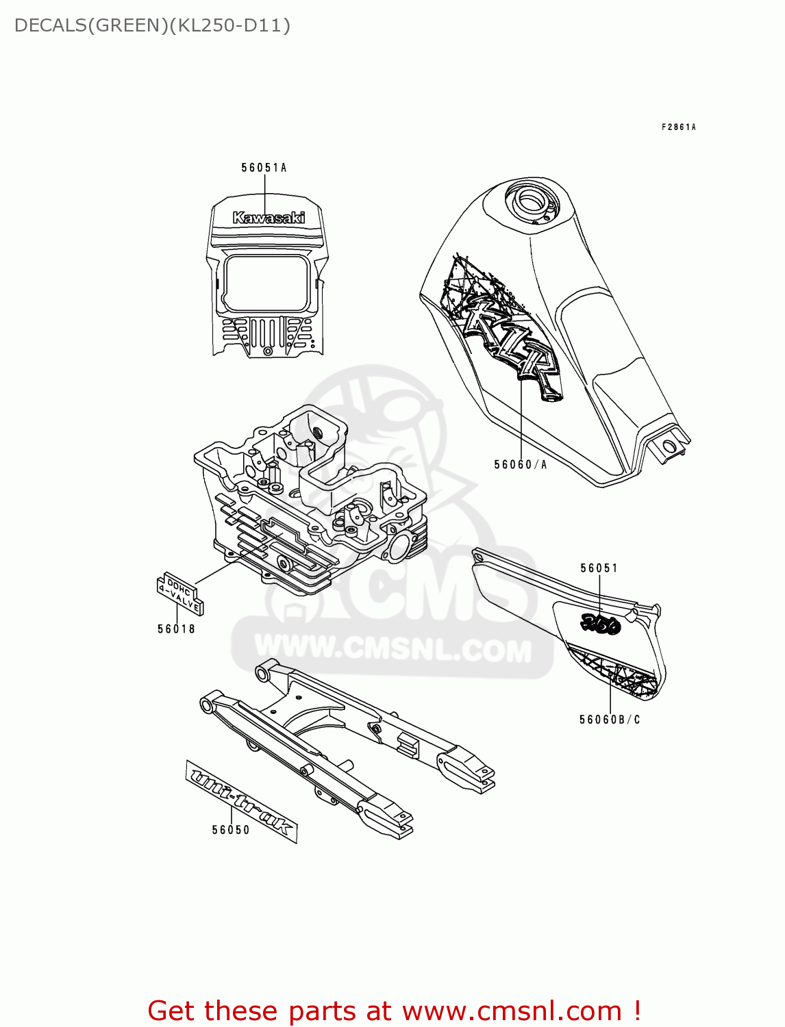 DECALS(GREEN)(KL250-D11) KL250D11 KLR250 1994 UNITED KINGDOM EU NL GR