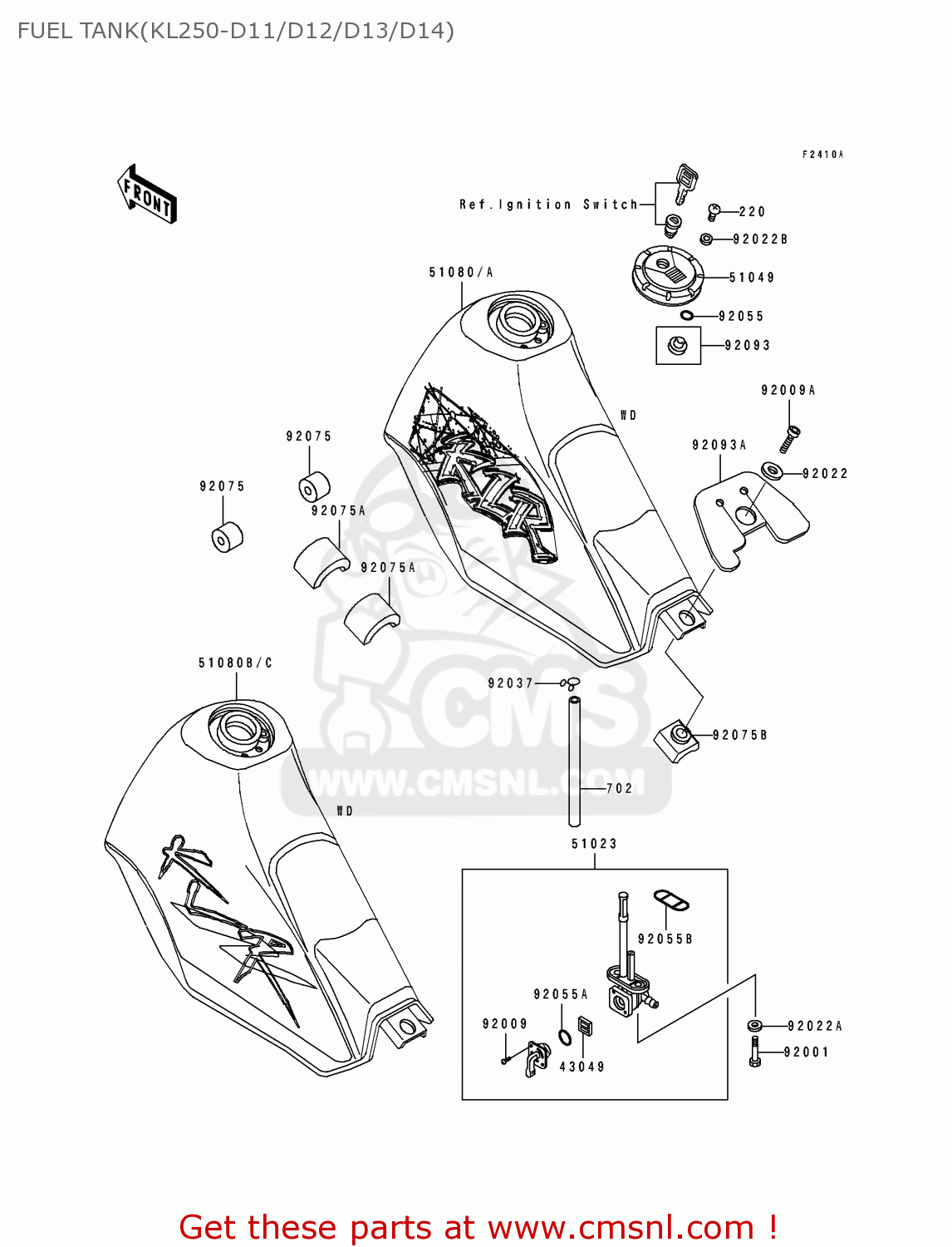 FUEL TANK(KL250-D11/D12/D13/D14) KL250D11 KLR250 1994 USA CALIFORNIA CANADA