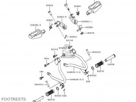 FOOTRESTS - KL250D11 KLR250 1994 USA CALIFORNIA CANADA