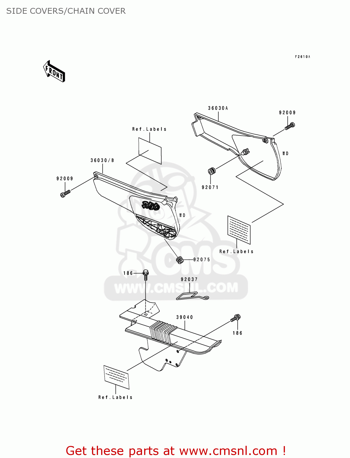 SIDE COVERS/CHAIN COVER KL250D12 KLR250 1995 USA CALIFORNIA CANADA