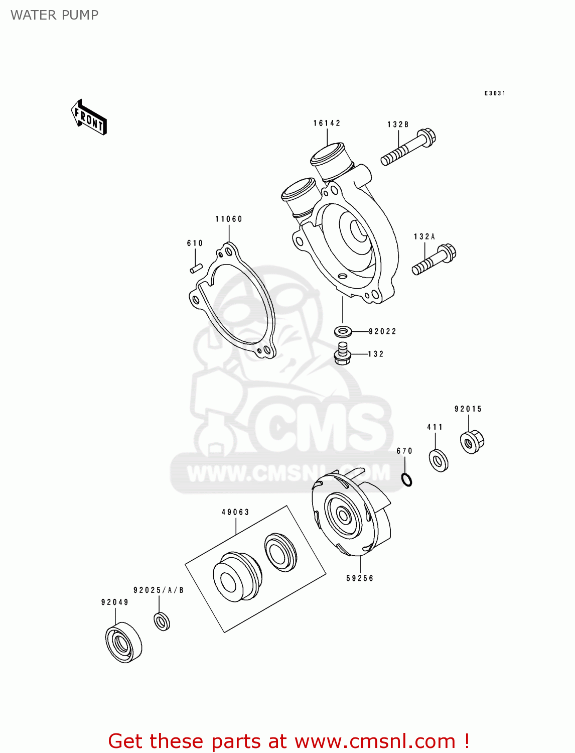 WATER PUMP KL250D13 KLR250 1996 USA CALIFORNIA CANADA