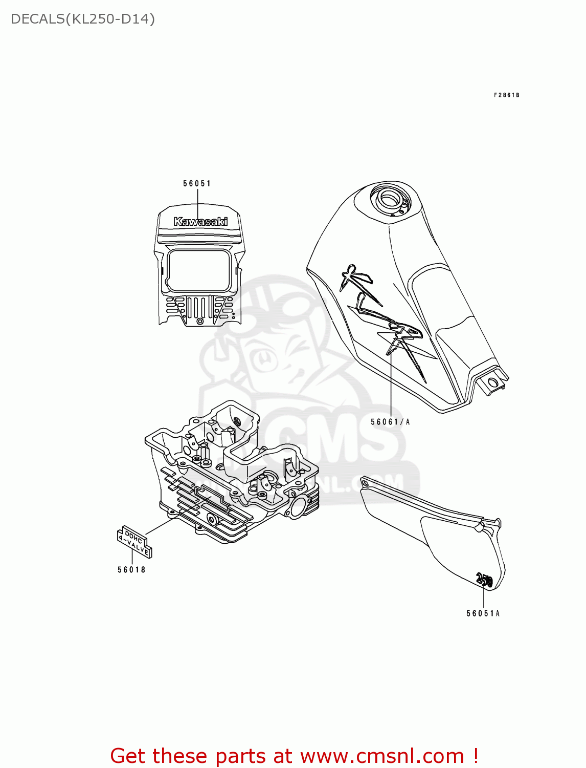 DECALS(KL250-D14) KL250D14 KLR250 1997 USA CALIFORNIA CANADA