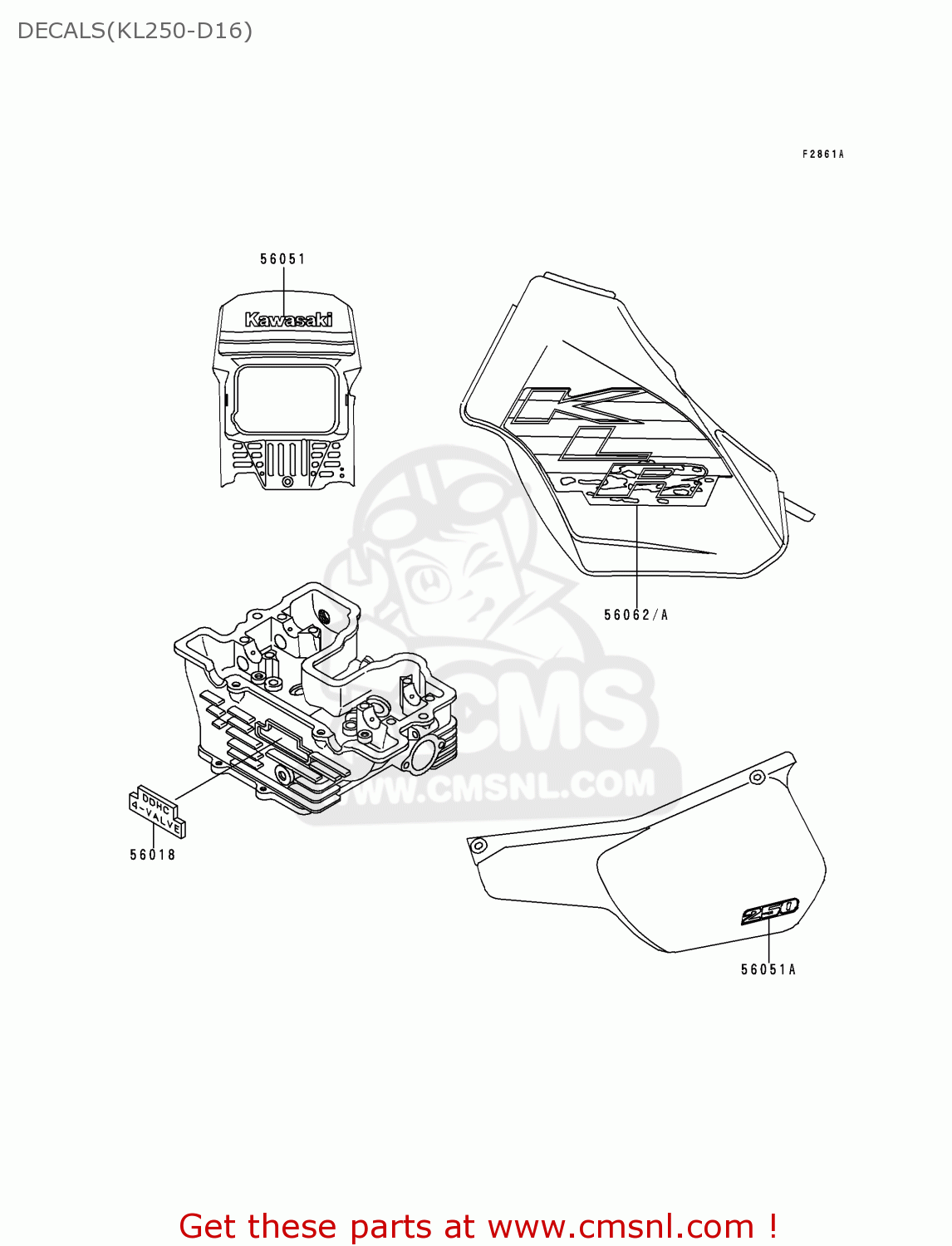 DECALS(KL250-D16) KL250D16 KLR250 1999 USA CALIFORNIA CANADA