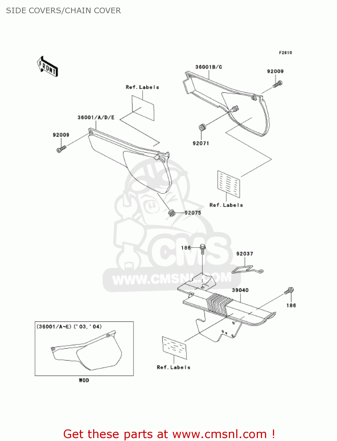 SIDE COVERS/CHAIN COVER KL250D20 KLR250 2003 USA CALIFORNIA