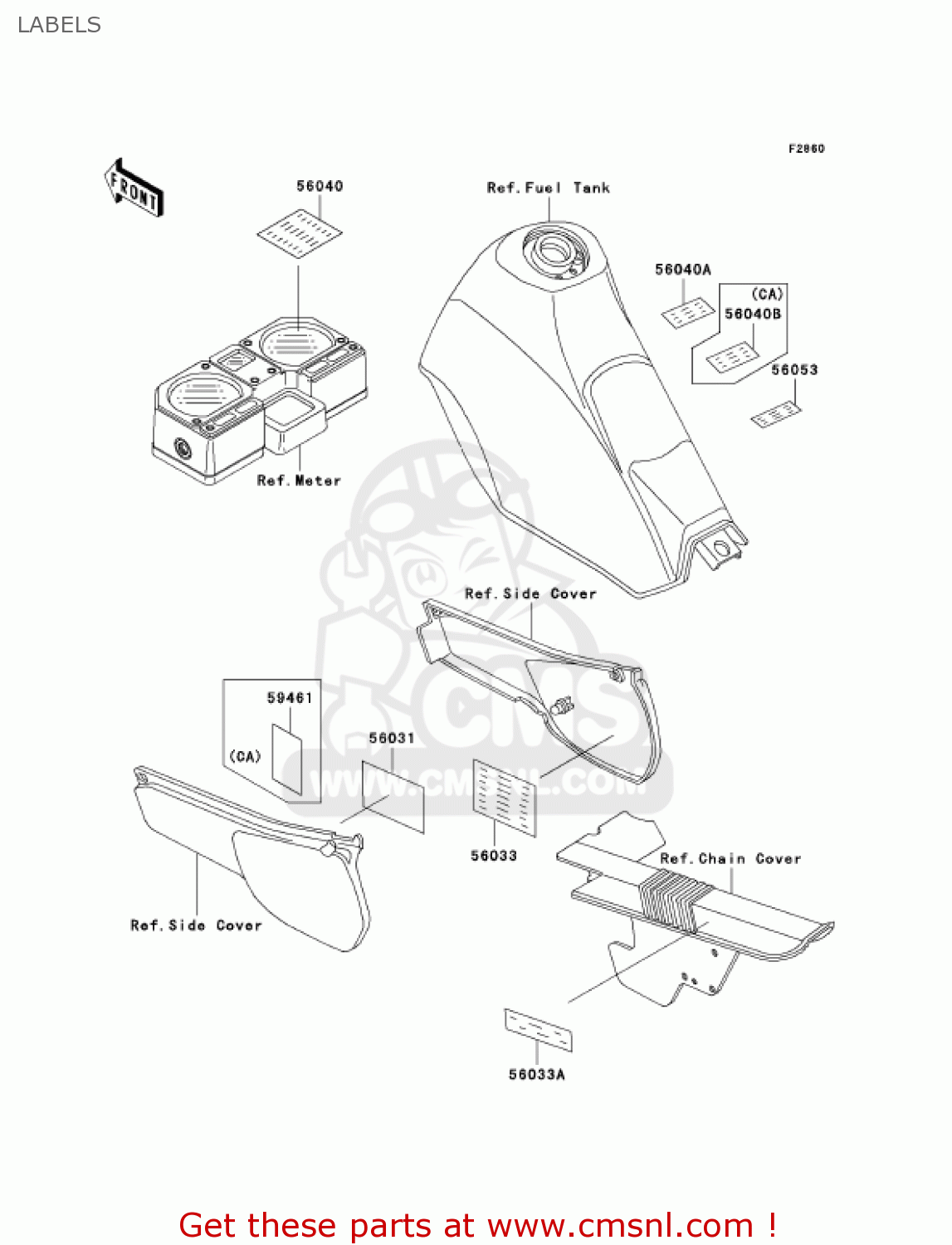 LABELS KL250D21 KLR250 2004 USA CALIFORNIA