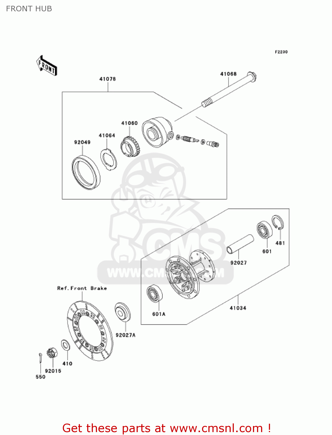 FRONT HUB KL250D22 KLR250 2005 USA CALIFORNIA