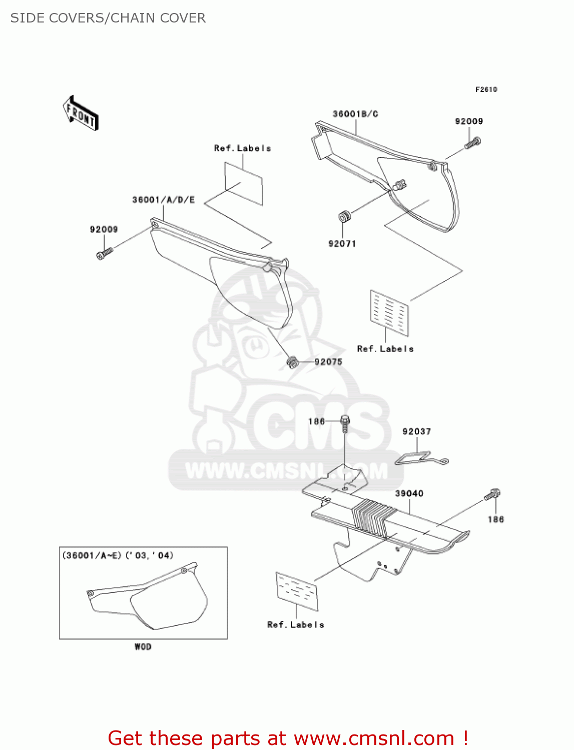 SIDE COVERS/CHAIN COVER KL250D22 KLR250 2005 USA CALIFORNIA