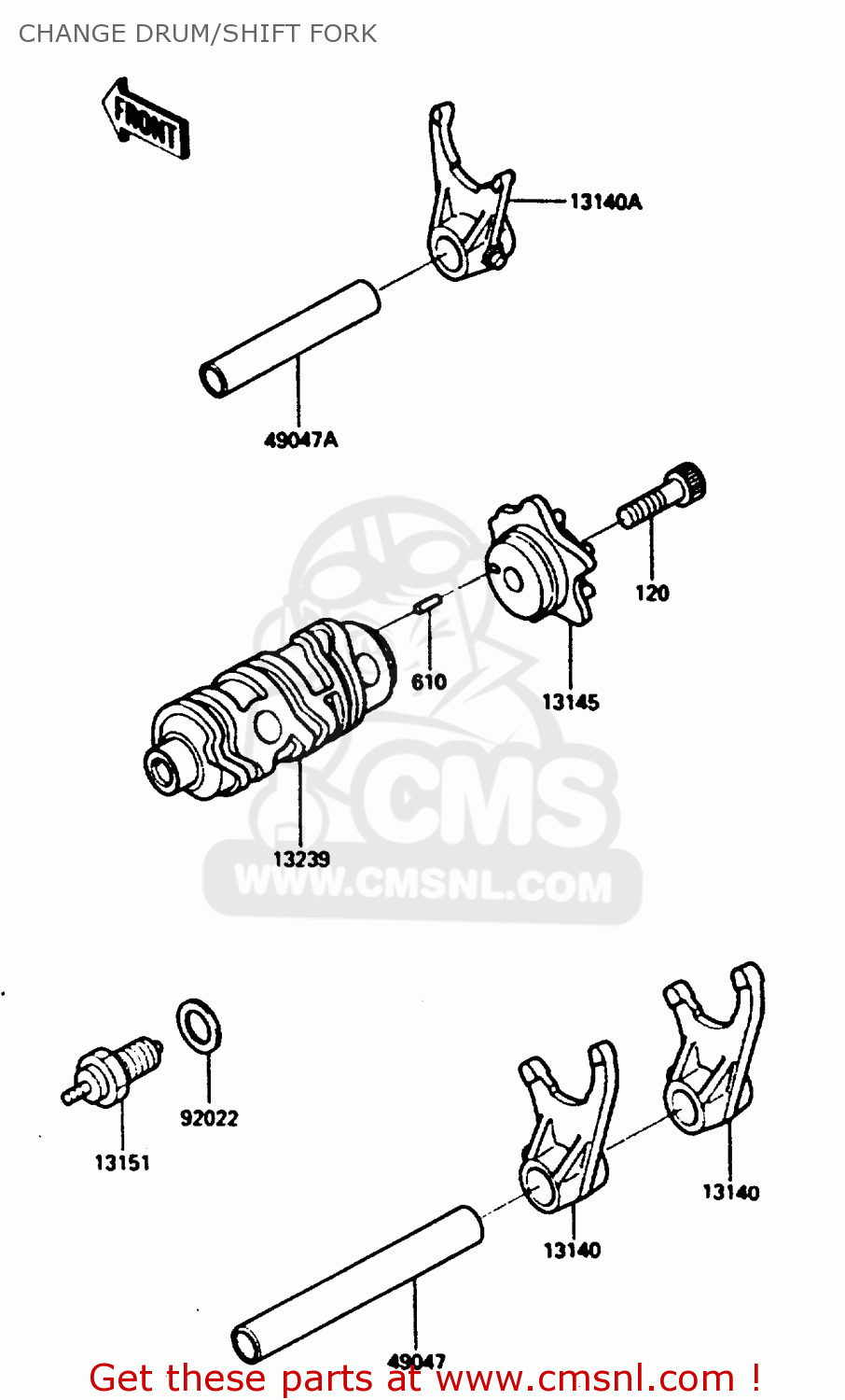 CHANGE DRUM/SHIFT FORK KL250D3 1986 EUROPE UK GR GU IT ST UR WG