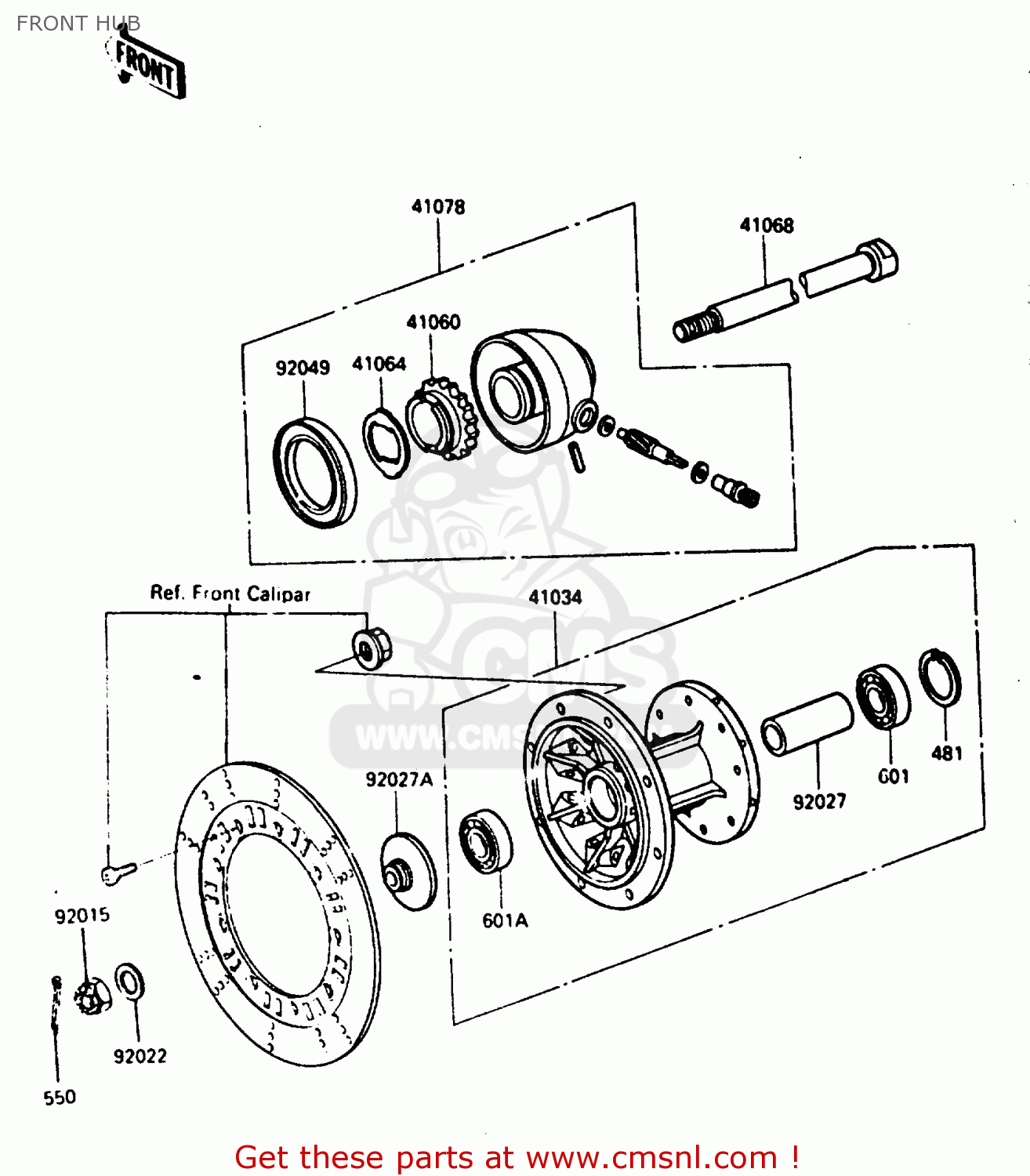 FRONT HUB KL250D3 1986 EUROPE UK GR GU IT ST UR WG