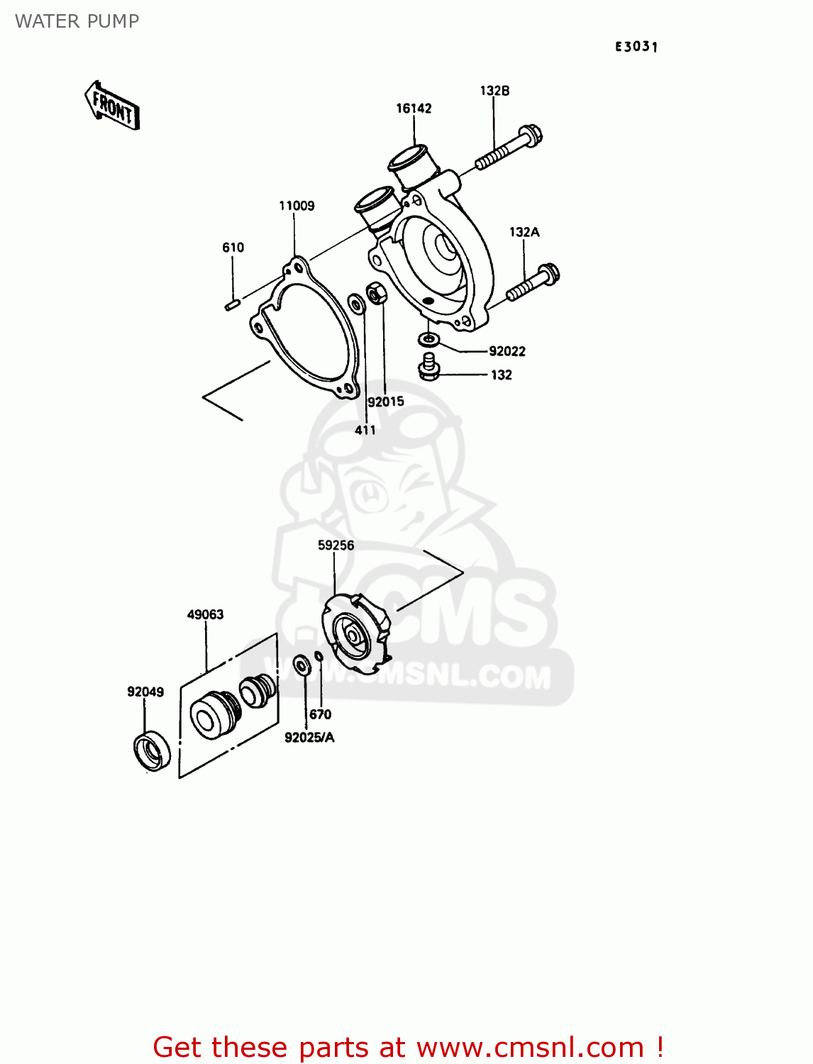 WATER PUMP KL250D4 KLR250 1987 EUROPE UK FG GR IT ST