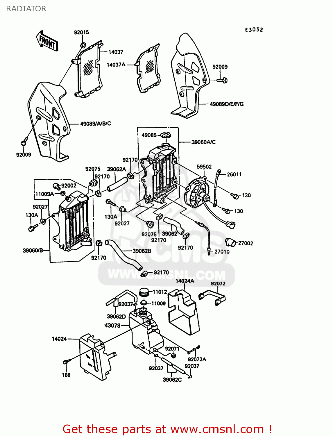 RADIATOR KL250D4 KLR250 1987 EUROPE UK FG GR IT ST