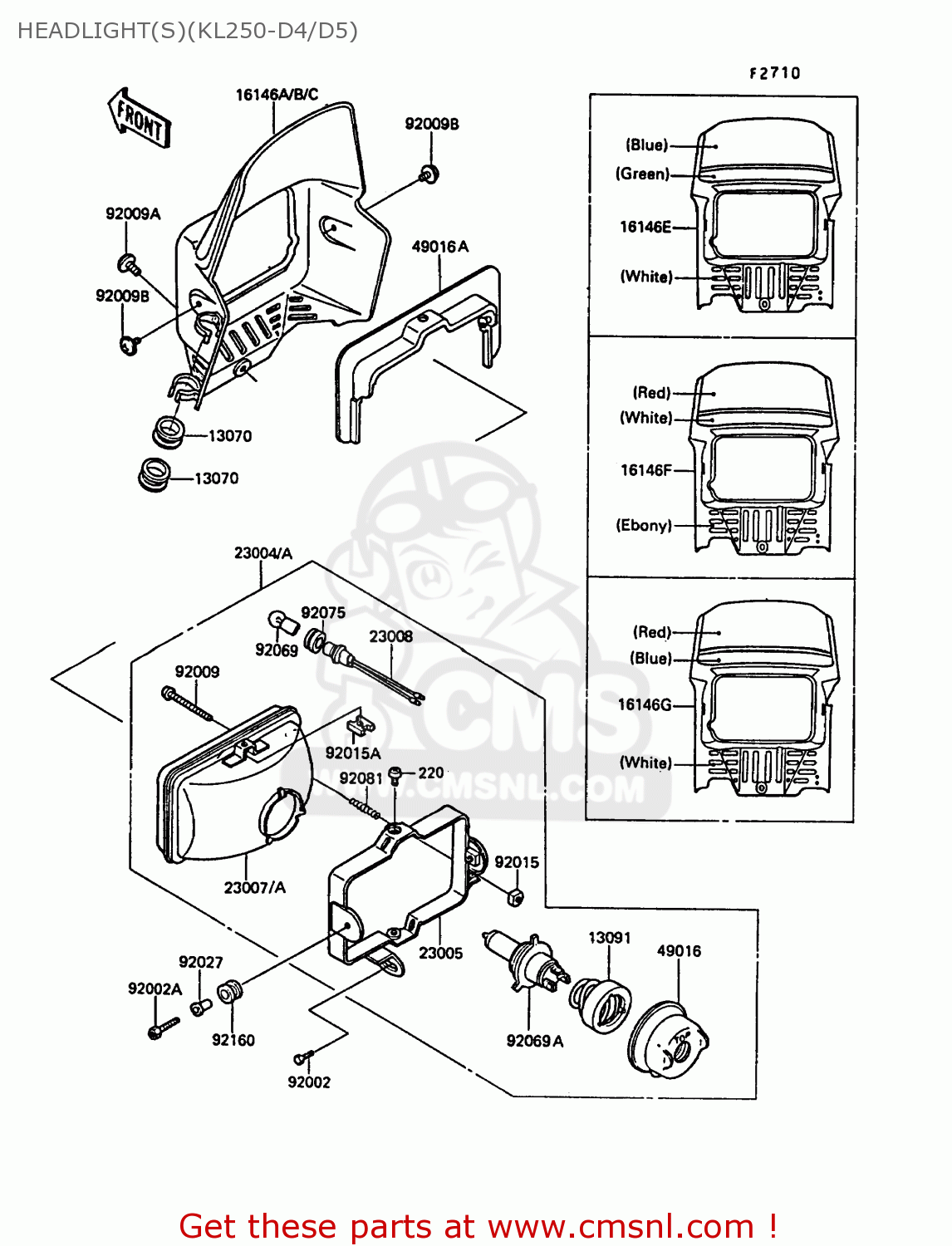 HEADLIGHT(S)(KL250-D4/D5) KL250D4 KLR250 1987 EUROPE UK FG GR IT ST