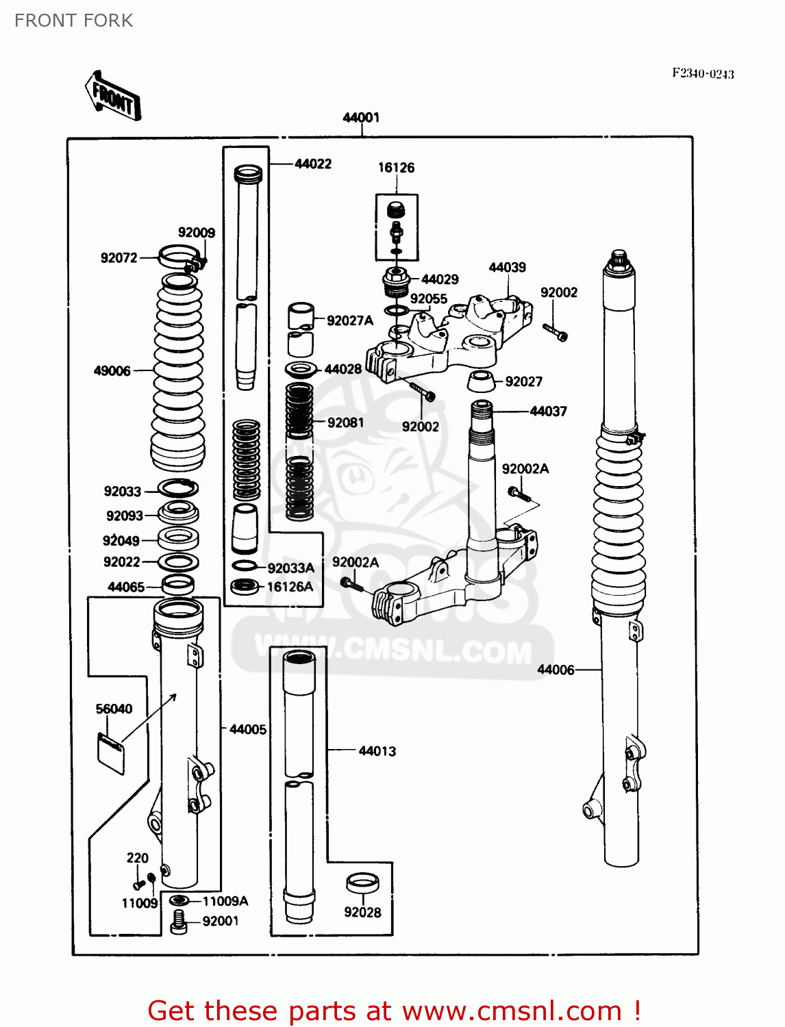 FRONT FORK KL250D4 KLR250 1987 USA CALIFORNIA CANADA
