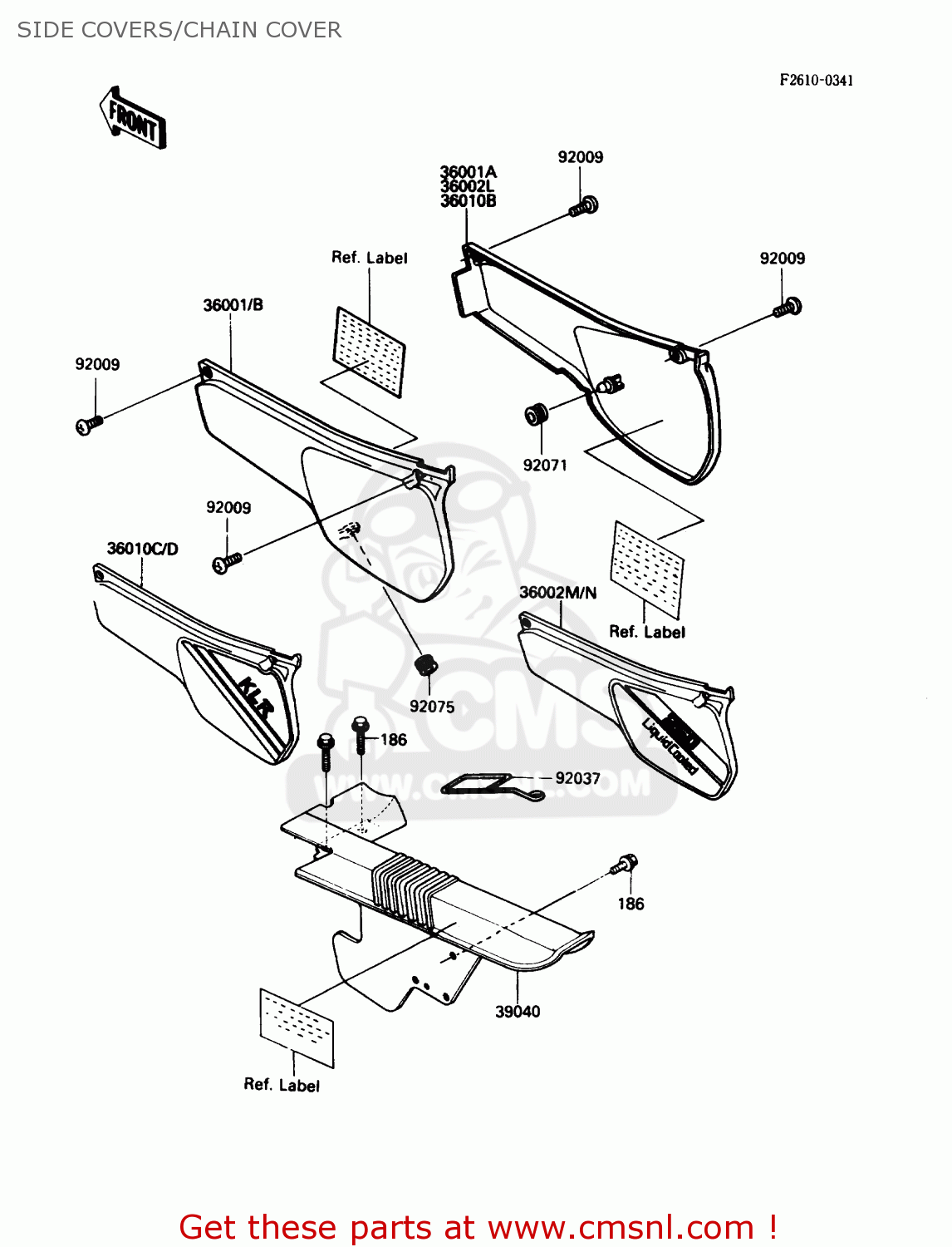 SIDE COVERS/CHAIN COVER KL250D4 KLR250 1987 USA CALIFORNIA CANADA