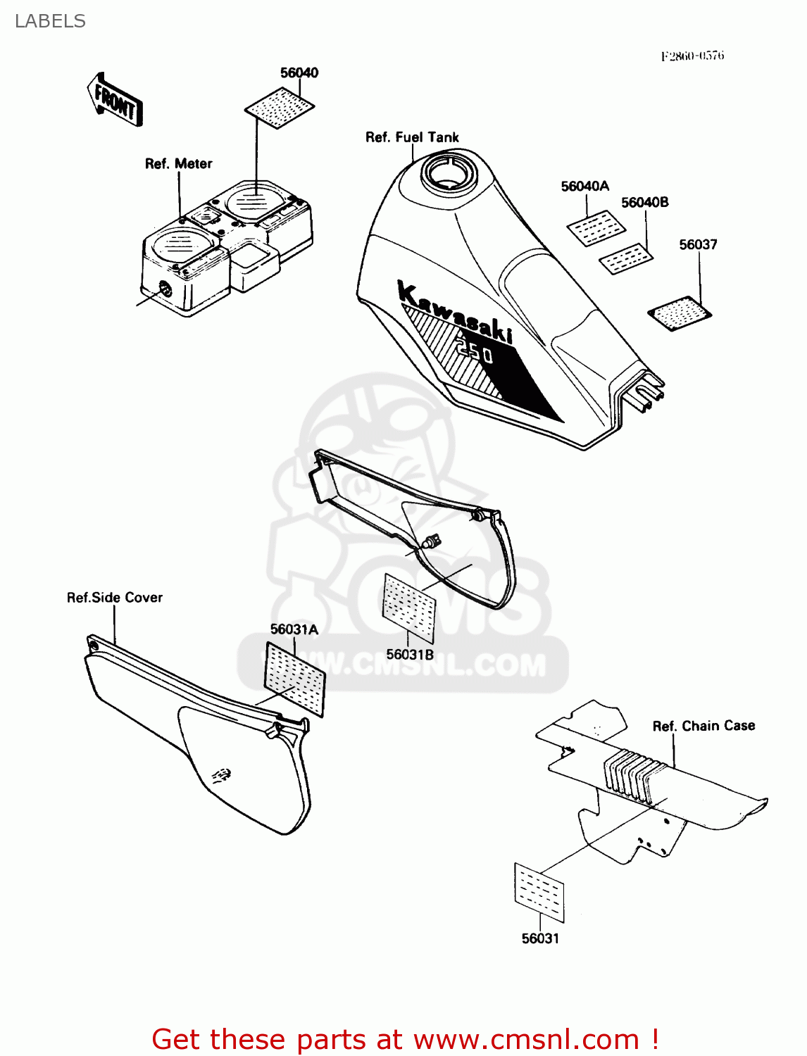 LABELS KL250D4 KLR250 1987 USA CALIFORNIA CANADA